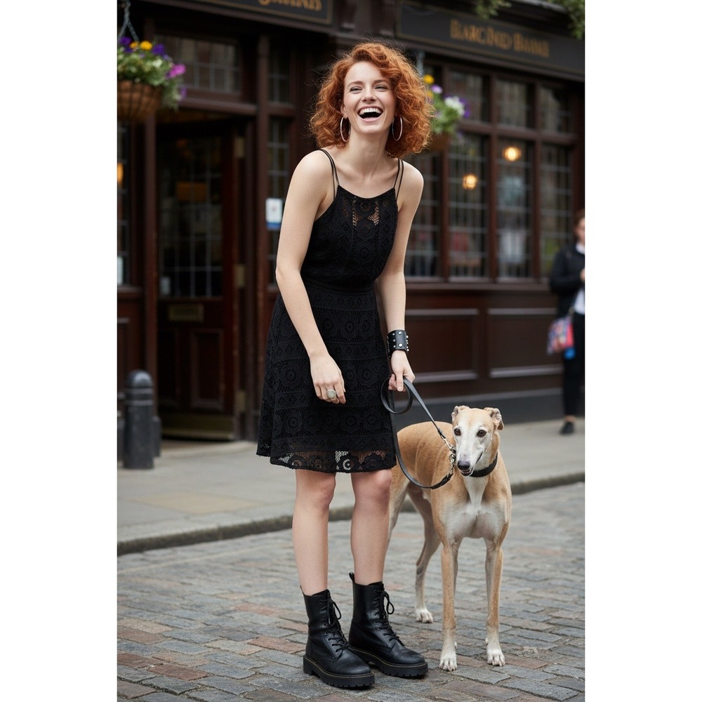 Witchy Whimsigoth Free People Black Lace Spaghetti Strap Dress Gothic